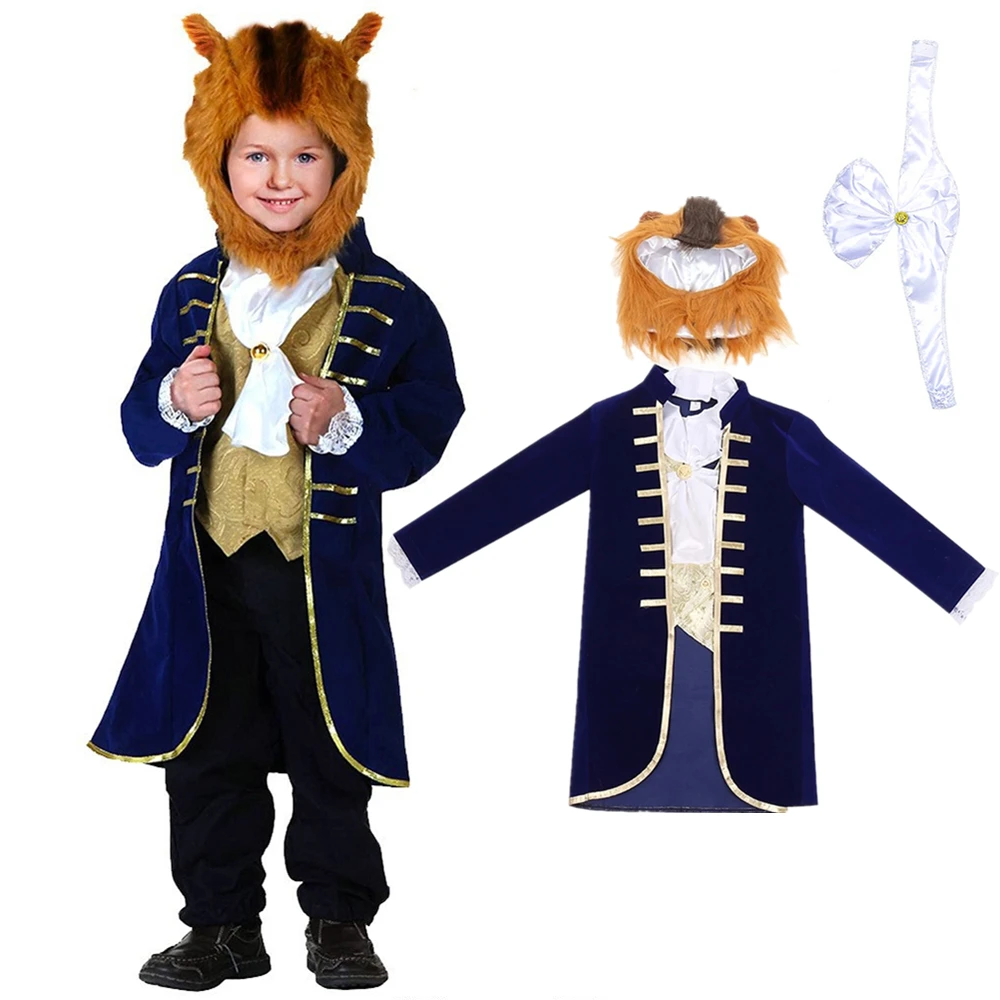 Carnival Boys Prince Clothes Beauty And The Beast Costume Halloween Evil Role Playing Outfit Kids Fantasy 3 Pcs Sets