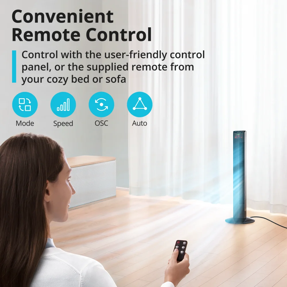 Homech HM-TF001 Standing Tower Home Fan Air Lonizer 3 Speed Whole Room Wind  Curve Oscillating Fan with Remote Control - AliExpress