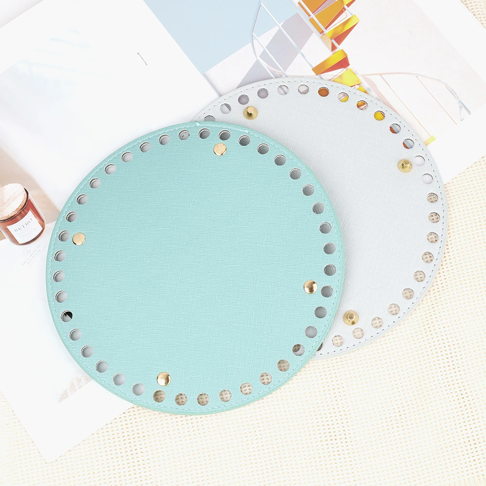 20*20cm Round PU Leather Bag Bottom for Knitting Bags Base Pad With Holes DIY Crochet Handmade Bottoms Handbag Accessories