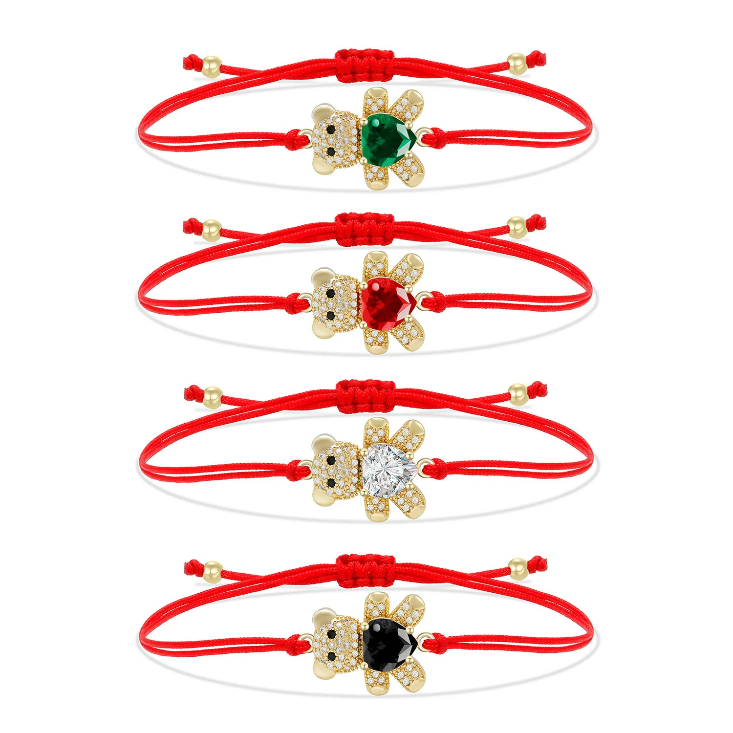 Aaa Cubic Zirconia Stone Sweet Cute Little Bear Charm Red String Handmade Bracciale Regolabile Donna Kid Nice Animal Cz Jewelry