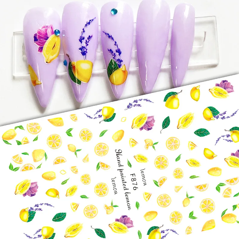 

Summer Fruits 3D Nail Sticker Art Sliders Hand Painted Lemon Stickers for Nails Manicure Decals Decoraciones Accessories