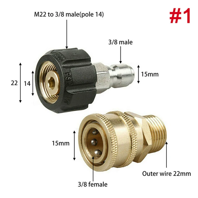 2Db Nyomásmosó Adapter M22 14 Mm 15 -Es Forgatás - 3/8 Hüvelykes Gyors Csatlakozó Elektromos Nyomású Alátétek - Image 2
