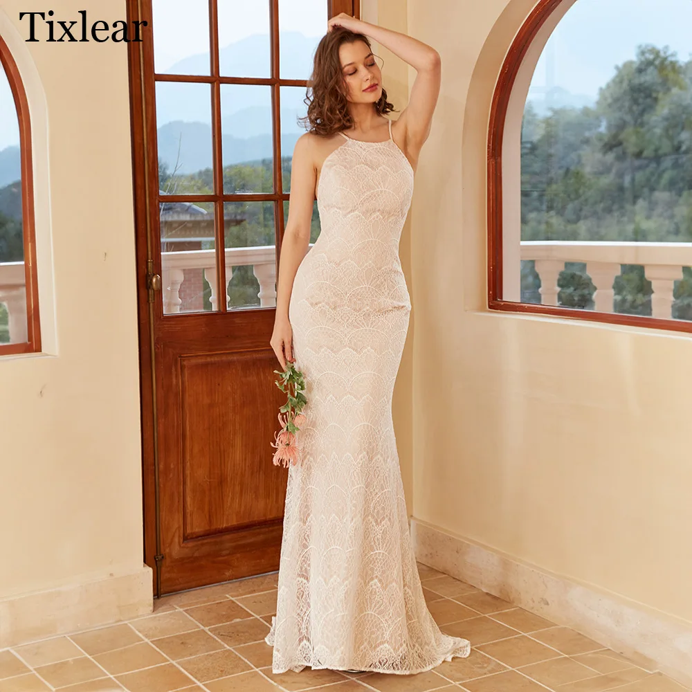 

TIXLEAR Wedding Dresses For Woman Elegant High Neck Mermaid Spaghetti Straps Tulle Lace Sleeveless Gorgeous Vestidos De Novia