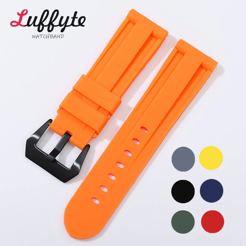 Silicone Rubber Watchband 22mm 24mm 26mm Black Blue Red Orange Army Green Watch Band Strap Waterproof Stainless Steel Buckle