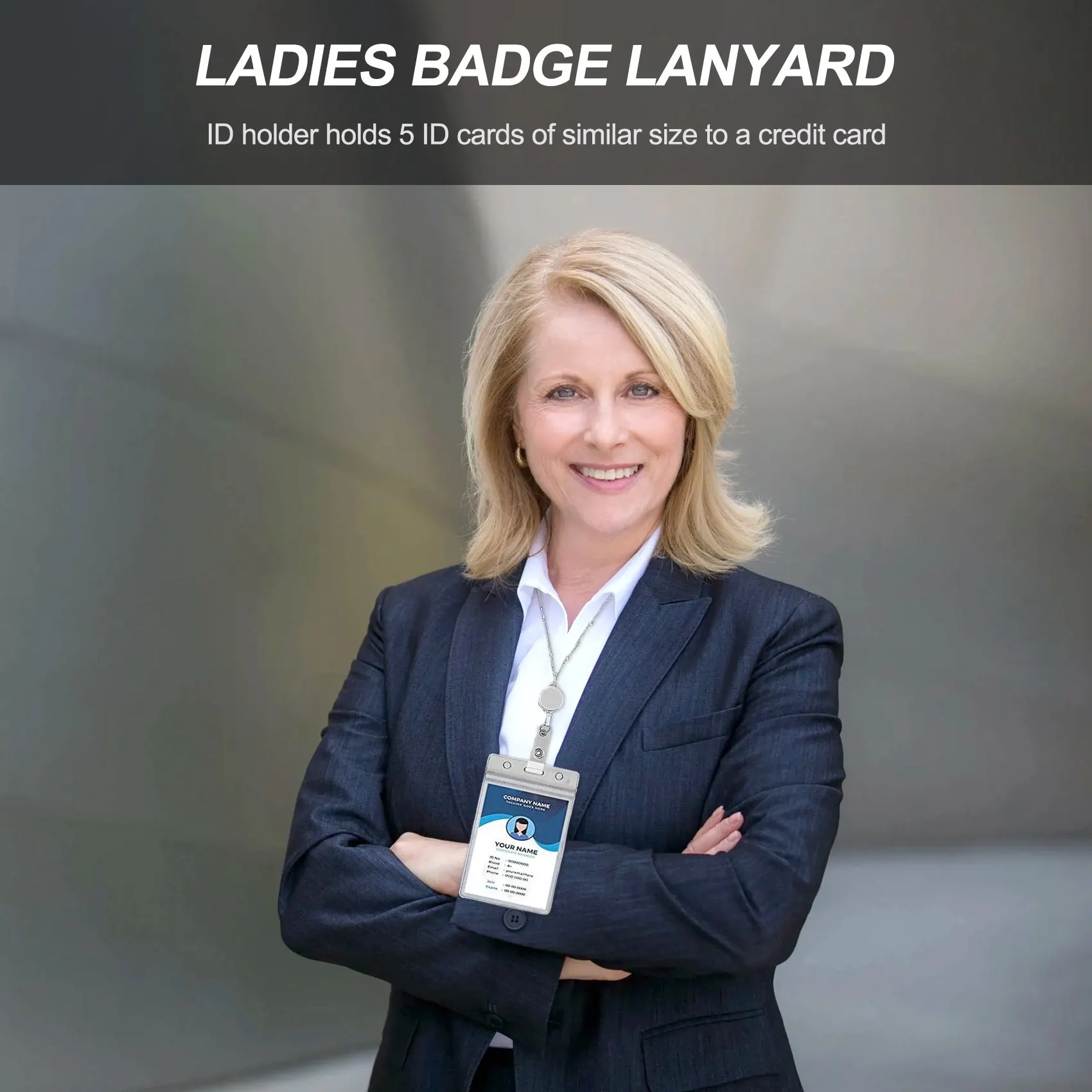 A29F-개폐식 배지 스크롤 끈(ID 카드 홀더 포함), 3개 파란색 배지 끈 목걸이(명함 홀더 6개 포함) A