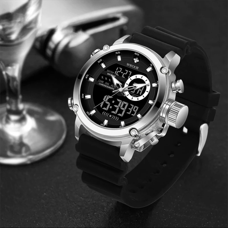WWOOR Orologio Sportivo Uomo Multifunzione – Cronografo Al Quarzo, Datario, Luce LED, Impermeabile 30m, Oro