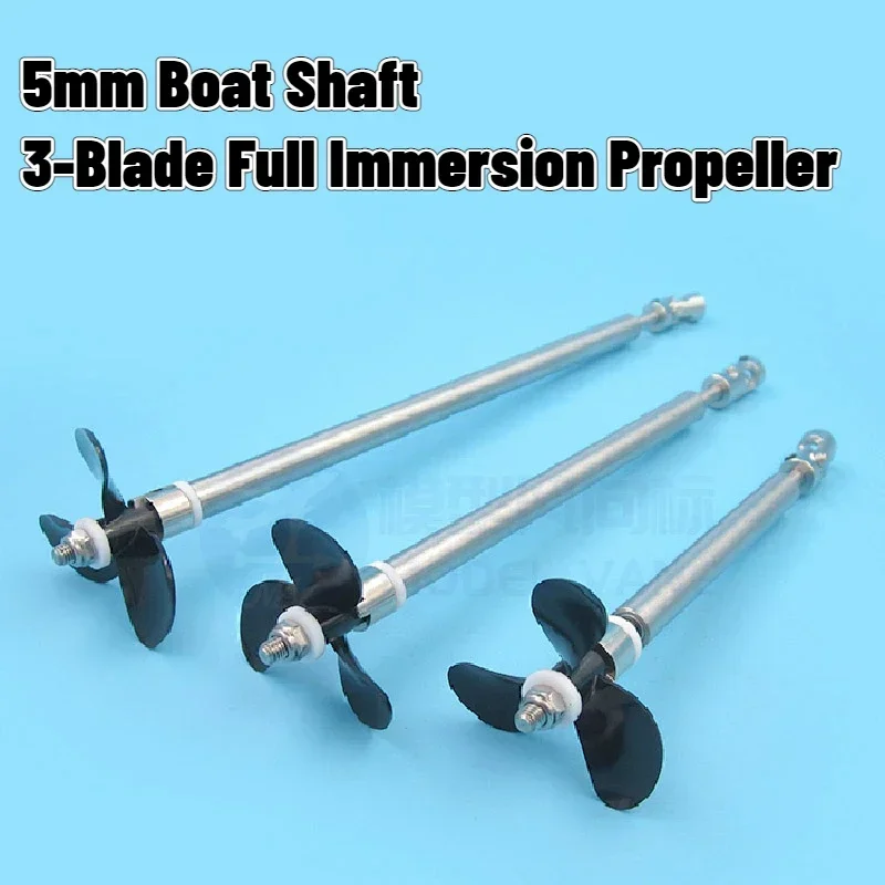 

5mm RC Boat L15/20/25/30/35cm StainlessSteel Shaft+10mm Shaft Sleeve+52/56mm 3-Blade Full Immersion Propeller+Cardan Joint-B Set