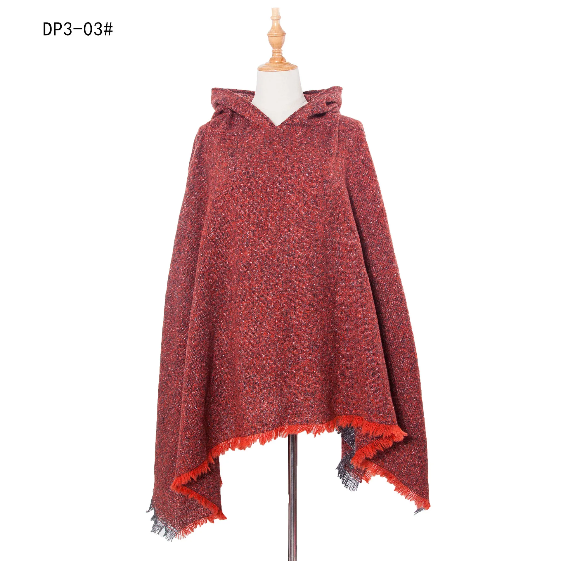 Autumn Winter New Loop Yarn Hooded Pullover Tourism Solid Color Cape Women Fashion Street Poncho Lady Capes Red Cloaks