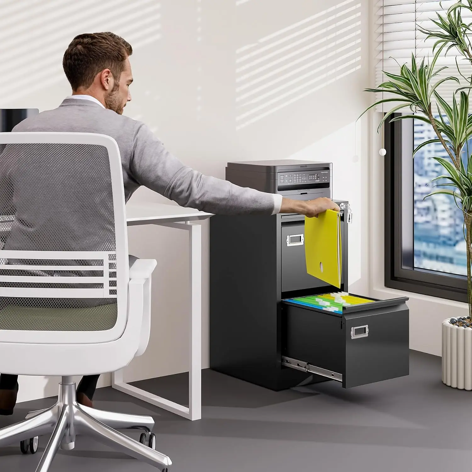 2 Drawer File Cabinet with Lock Metal Vertical Filing Storage Cabinet Office Home Steel Vertical File Cabinets