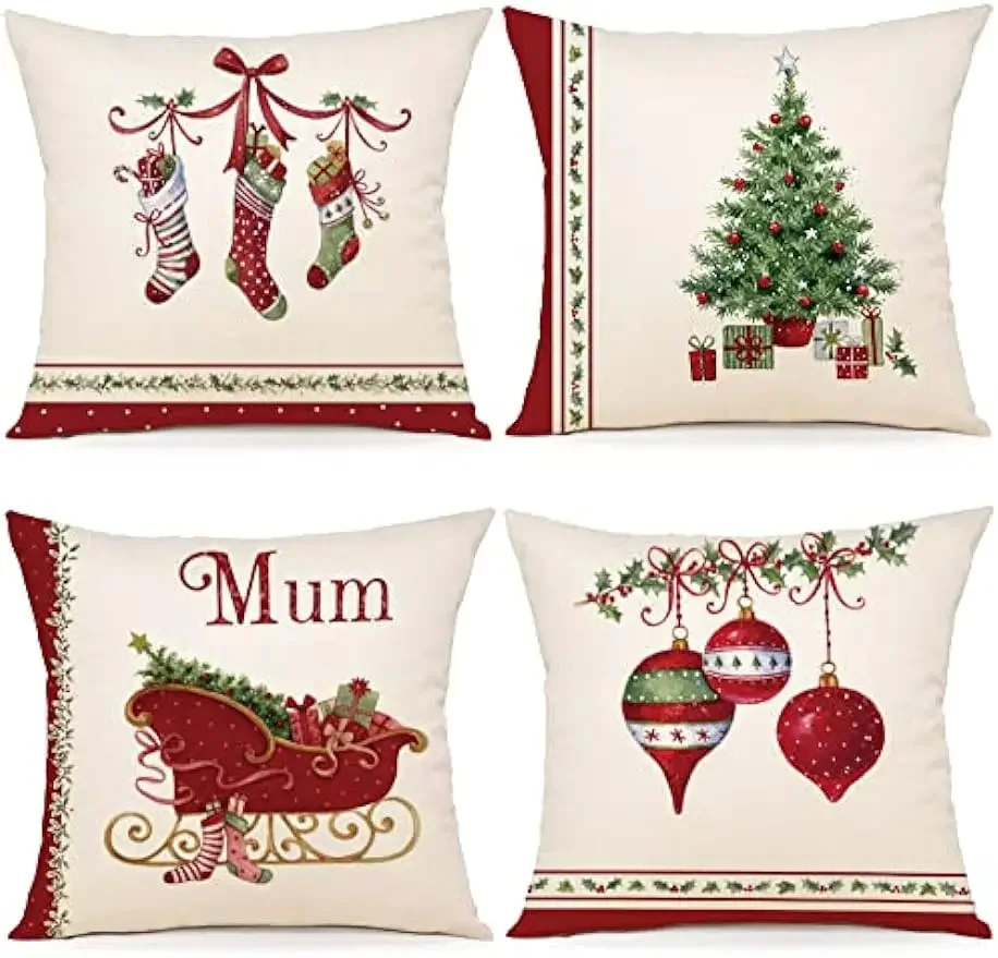 

4pcs/set Christmas Decoration Living Room Sofa Decoration Cushion Covers Home Decoration High-density Flax Pillow Cases Cojines