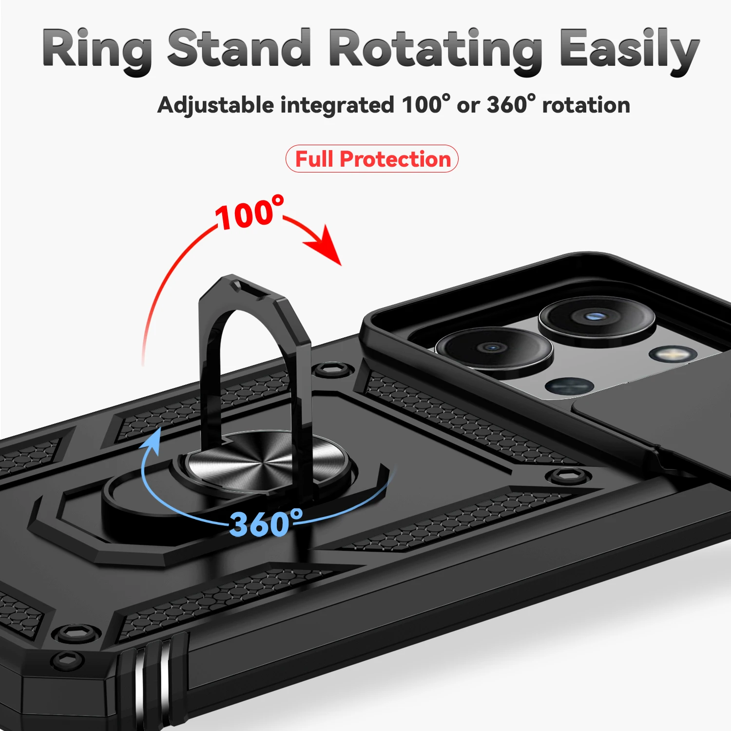 Armor Shockproof Case with Metal Holder and Sliding Window Camera Lens Protection