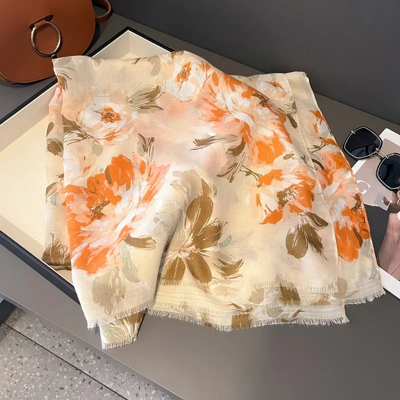 Lurex Glitter Tinte Malerei Blumen Fransen Viskose Schal Schal Dame hochwertige Wrap Pashmina gestohlen Bufandas muslimischen Hijab Sjaal – Detail 2