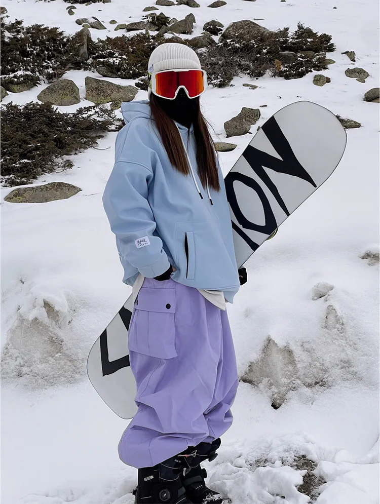 New Women Outdoor Windproof Waterproof Warm Violet Color Snow Trousers Oversize Ski Pants Winter Ski Snowboard Pants Cargo Pants 3