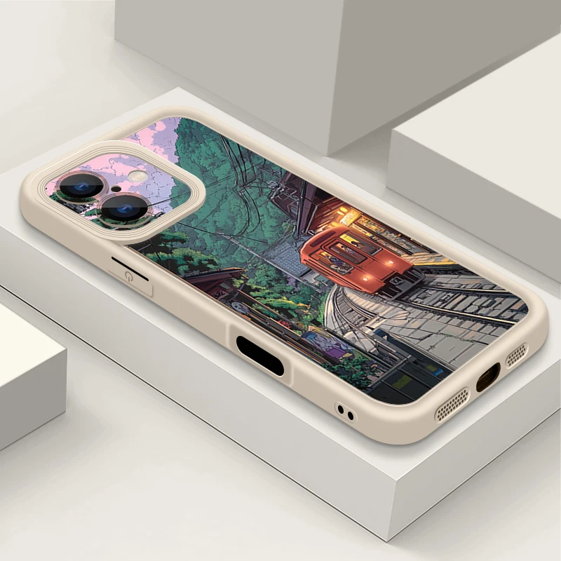Anime Seaside Train Design Soft TPU Silicone Phone Case