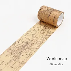 Vintage Washi Tape Set for Scrapbooking and Journaling - Decorative Retro Masking Tape (World map 60mm)