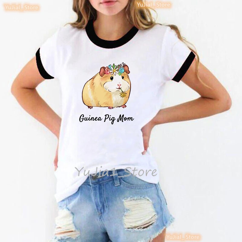 

Guinea Pig Mom Graphic Print T Shirt Girls Flowers Harajuku Kawaii Clothes Funny Capybara Tshirt Women Summer Fashion T-Shirt