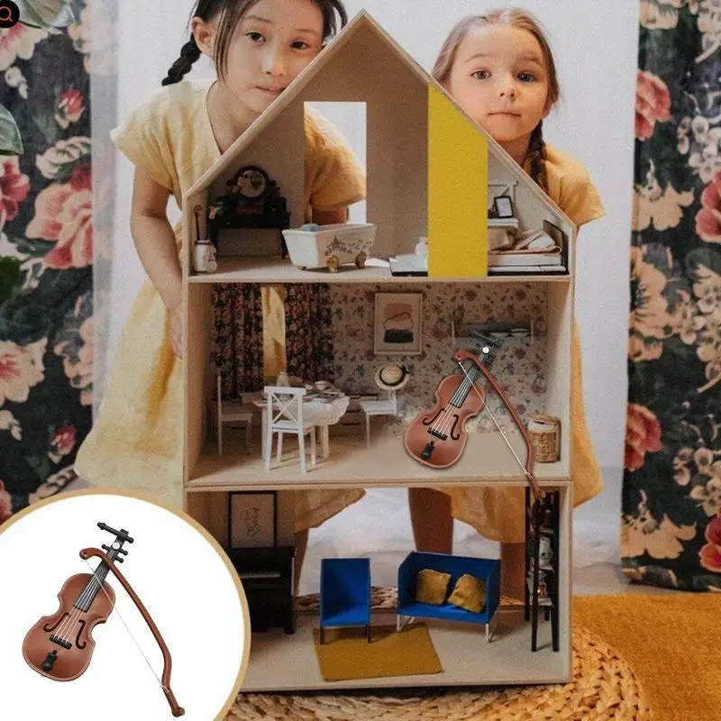 Tiniest Violin Musical Instrument Miniature For Children Polished Mini Violin Ornament Miniature Musical Instruments