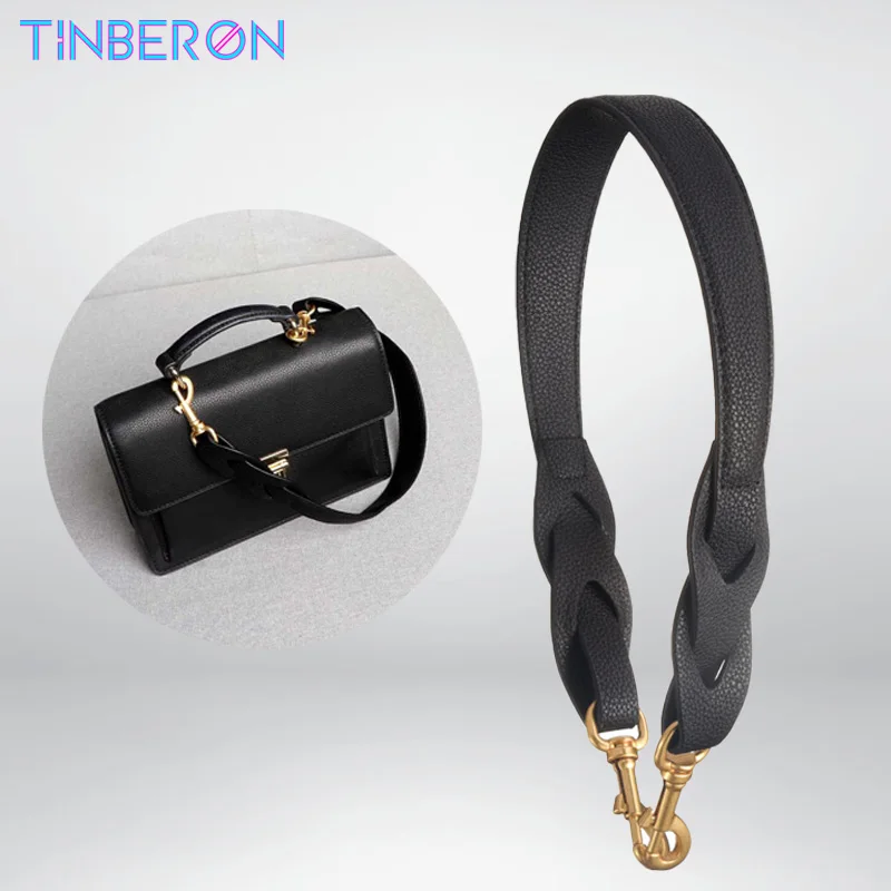 TINBERON 56CM Handbag Handle Strap Cowhide Litchi Pattern Twist Shoulder Strap DIY O bag Wrist Strap Handbag Handles Accessories