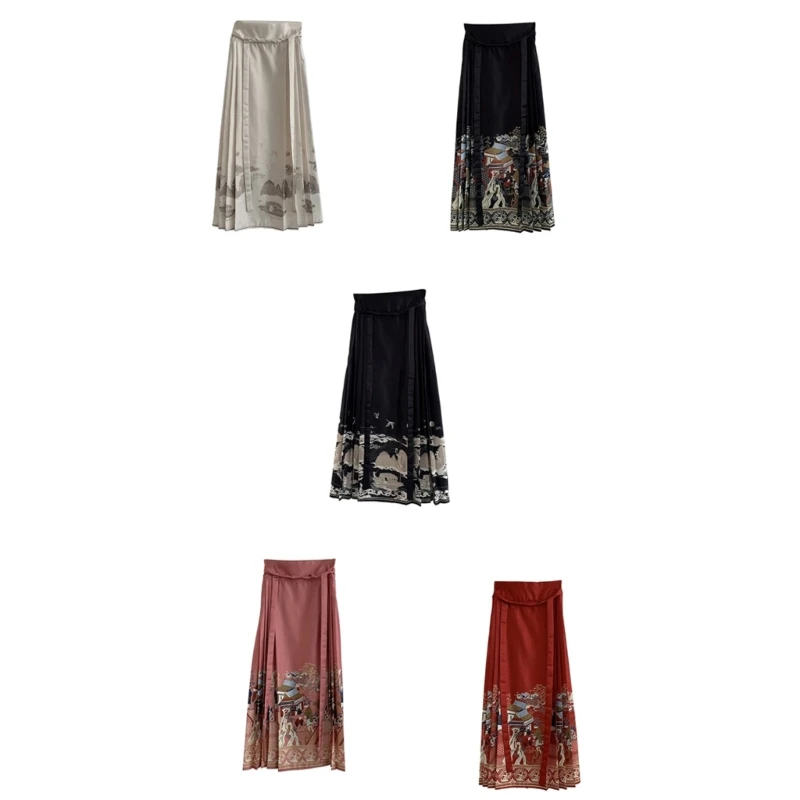 

Women's Ethnic Horse-face Skirt Half Skirts with Delicate Chinese Traditional Print Suitable for Various Wear
