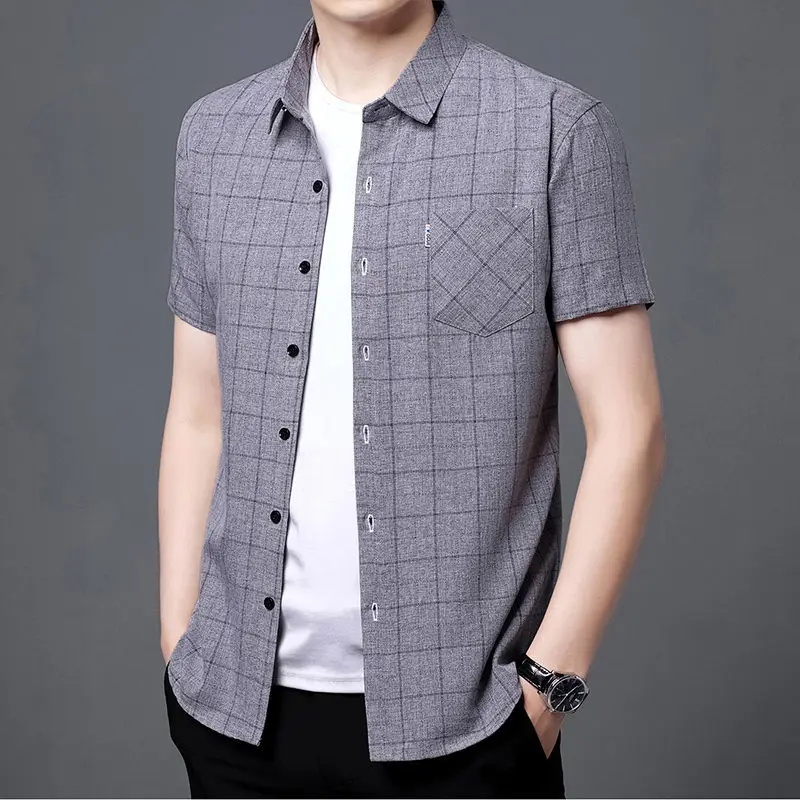 Men's Short Sleeve New in Shirts Casual Loose Slim Fitting Non Ironing Wrinkle Resistant Blouse Summer Fashion Vintage Tops 4