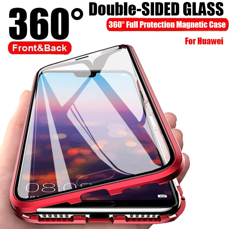 360 Custodia In Vetro Magnetico A Doppia Faccia In Metallo Completamente Protettivo Per Huawei Mate 20 30 P30 P20 P40 Lite Per Honor 9X 8X 20 50 90 Pr