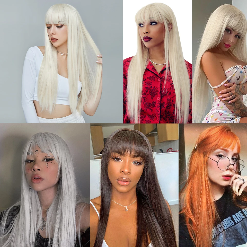 I's a wig Synthetic Blonde Wigs Long Straight Wigs with Bangs for White Black Women Red Pink Black Brown Daily Use Cosplay Wigs images - 6