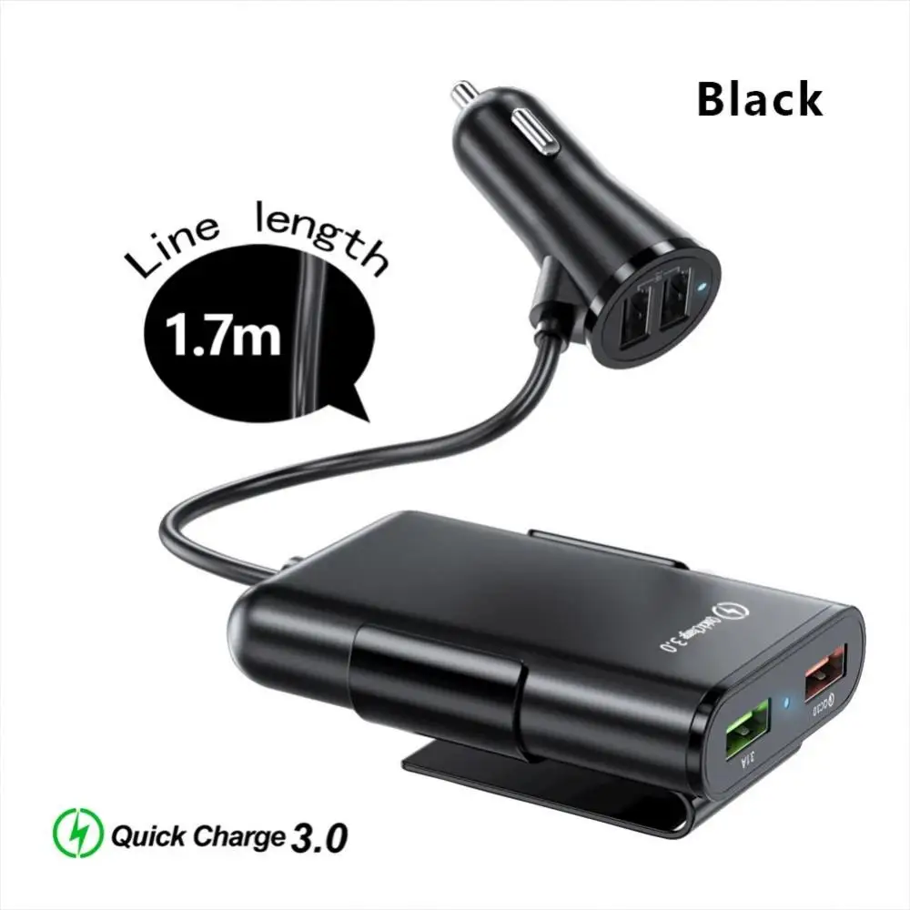 

Car Charger 4 Port USB Hub Extending 1.7m/5.6ft Extension Cable Passenger Front Back Car Fast Charging