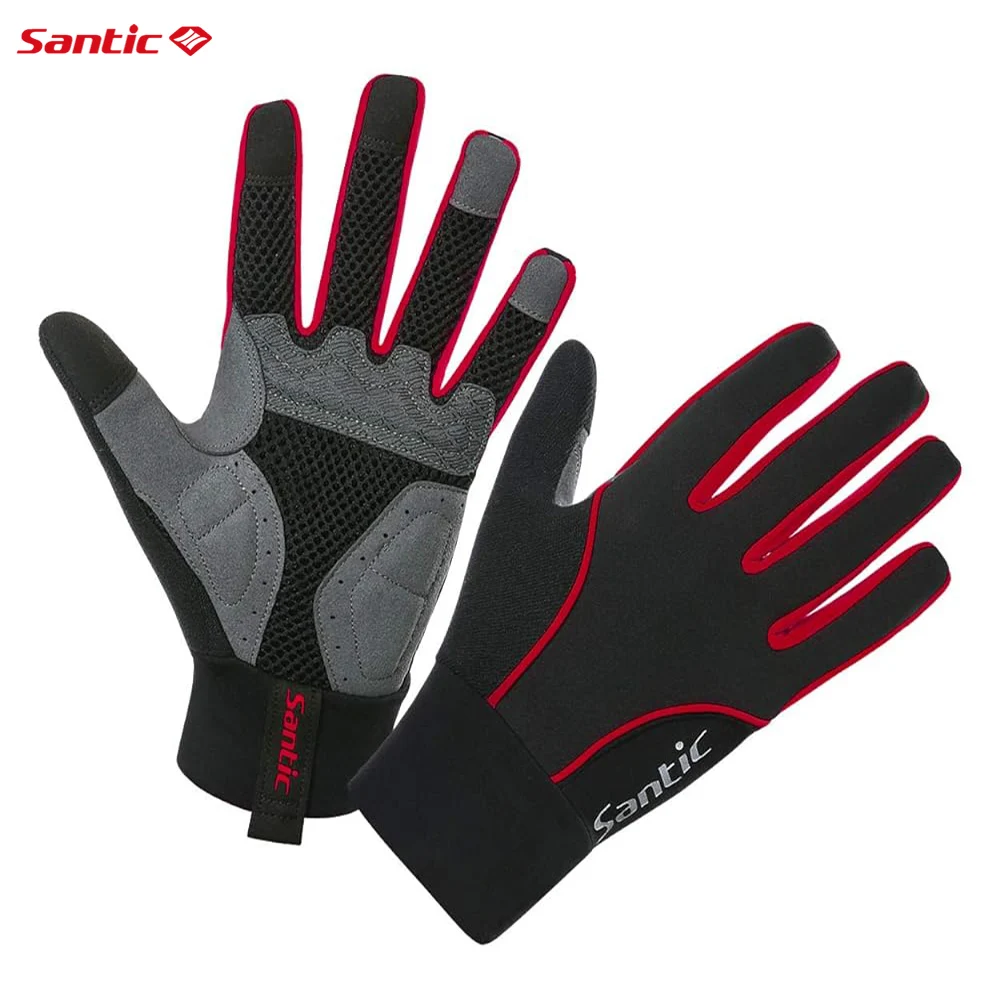 Cycling Gloves Santic Men's Full Finger Gloves Winter Thermal Fleece Warmer Cycling Gloves Windproof Male Motorcycle MTB Bike K9M9134