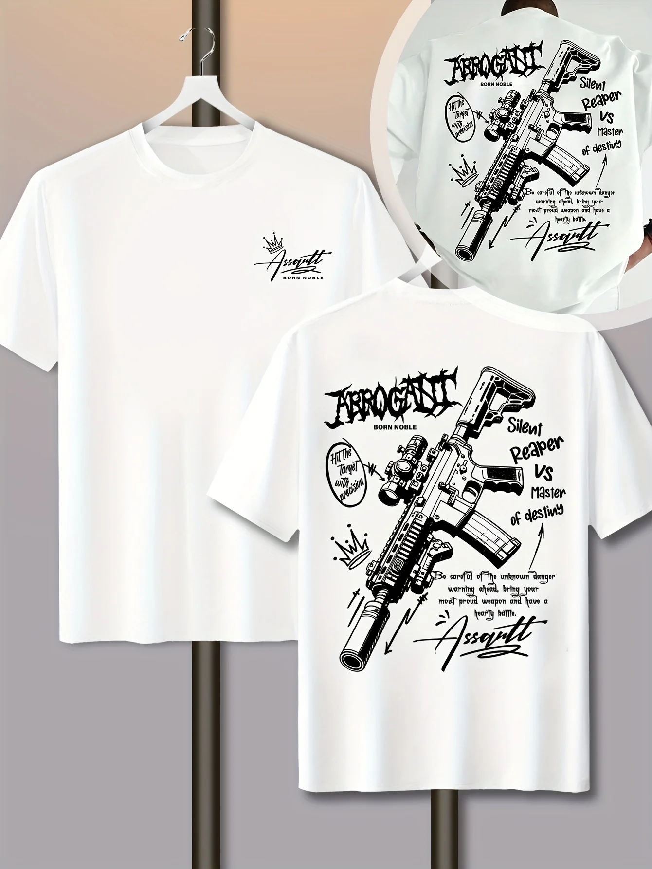 Sommer-Herren-T-Shirt mit lustigem Graffiti-M4-Motiv und handgeschriebenen Buchstaben, trendiges Streetwear-T-Shirt aus 100 % reiner Baumwolle, weiches Material – Detail 7