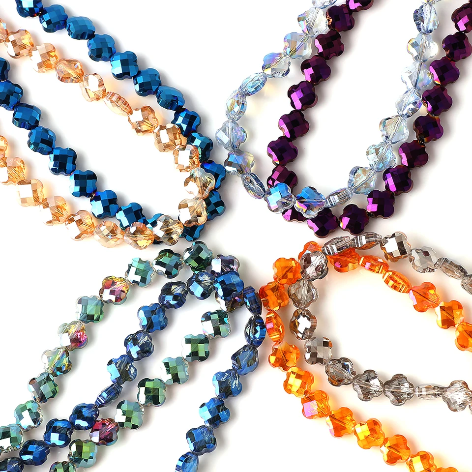 50Pcs 6mm/8mm 크리스탈 유리 네잎 클로버 꽃잎 비즈 DIY 쥬얼리 만들기 귀걸이 목걸이에 대한 느슨한 크로스 펜던트