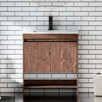 30 Inch Bathroom Vanity Cabinet with Sink，Modern Sleek Bathroom Vanities Ceramic Sink with Solid Wood Frame Open Style Shelf 1
