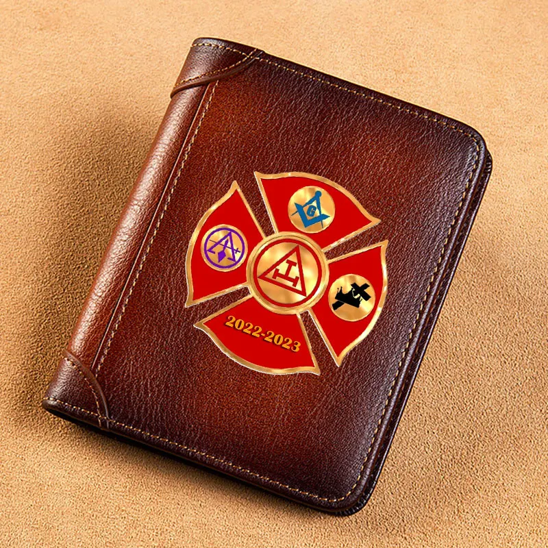 High Quality Genuine Leather Wallet 2022-2023 Freemasonry Theme Printing Standard Short Purse BK3681