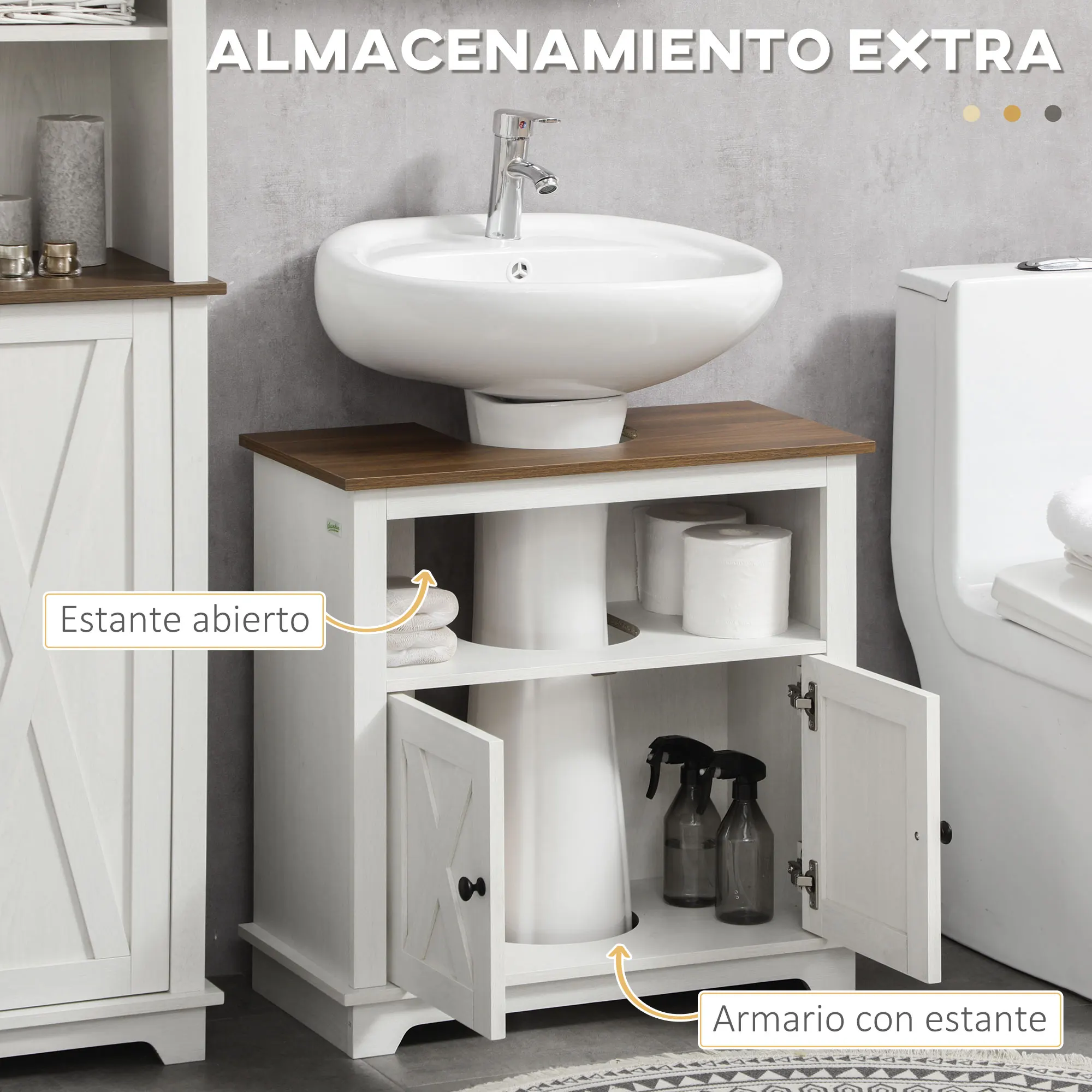 Kleankin Meuble Sous Lavabo De Salle De Bain, Design Boho, Meuble De Salle De Bain, éléments En