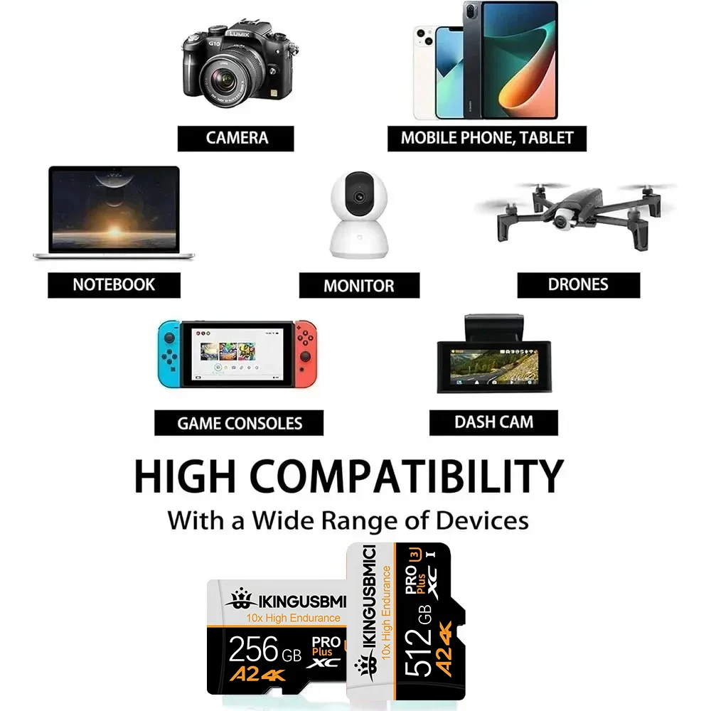 오리지널 마이크로 TF SD 카드 메모리 카드 TF 카드 SD 카드 32GB 64GB 256GB 512GB 방진 풀 HD A2 C10 블랙박스 스마트폰용