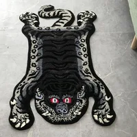 Largest Black Tibetan Tiger Carpet Thicken Plush Tufted Animal Bedside Carpet Non-slip Absorbent Bathroom Mat Area Rug 200X120cm 1