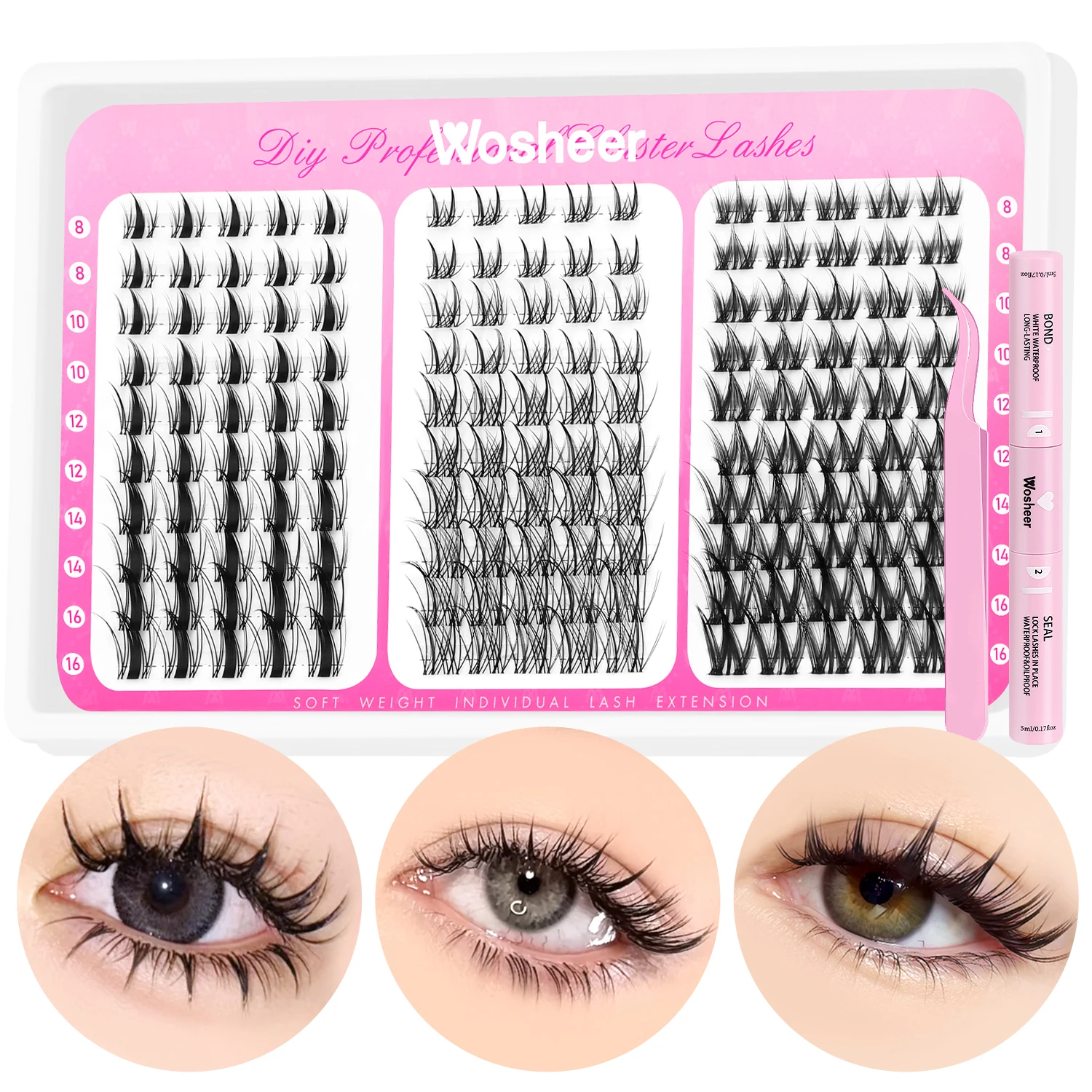 Kit de faux cils Manga Lash Clusters, effet chat, avec colle et fixateur, plateau de faux cils assortis_voghion.com