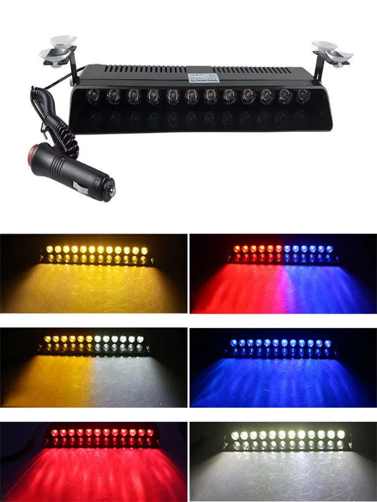 12 LED Emergency Strobe Flash Light Bar RED WHITE Car Police Warning Dash Lamp Emergency Flashing Windshield Warning Light