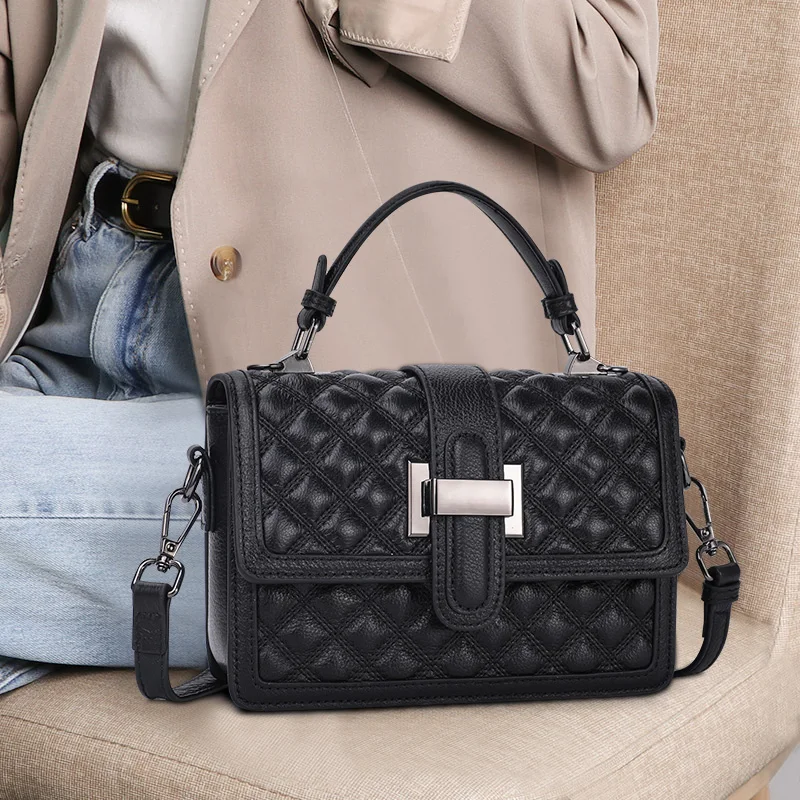 

Trendy Bag Smal Square Bag Fashion Genuine Leather Women Shoulder Bag High Quality Texture Rhombus Handbag Ladies Messenger Bag