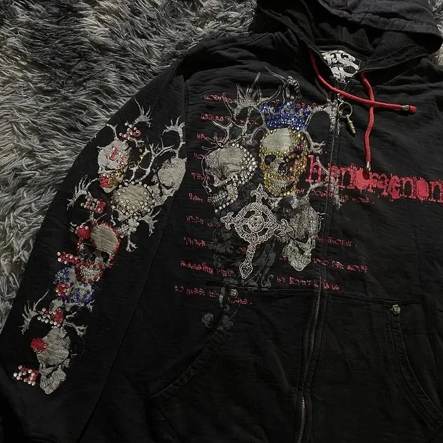 Sweat à capuche zippé Ed Hardy grunge style Cyber Y2K
