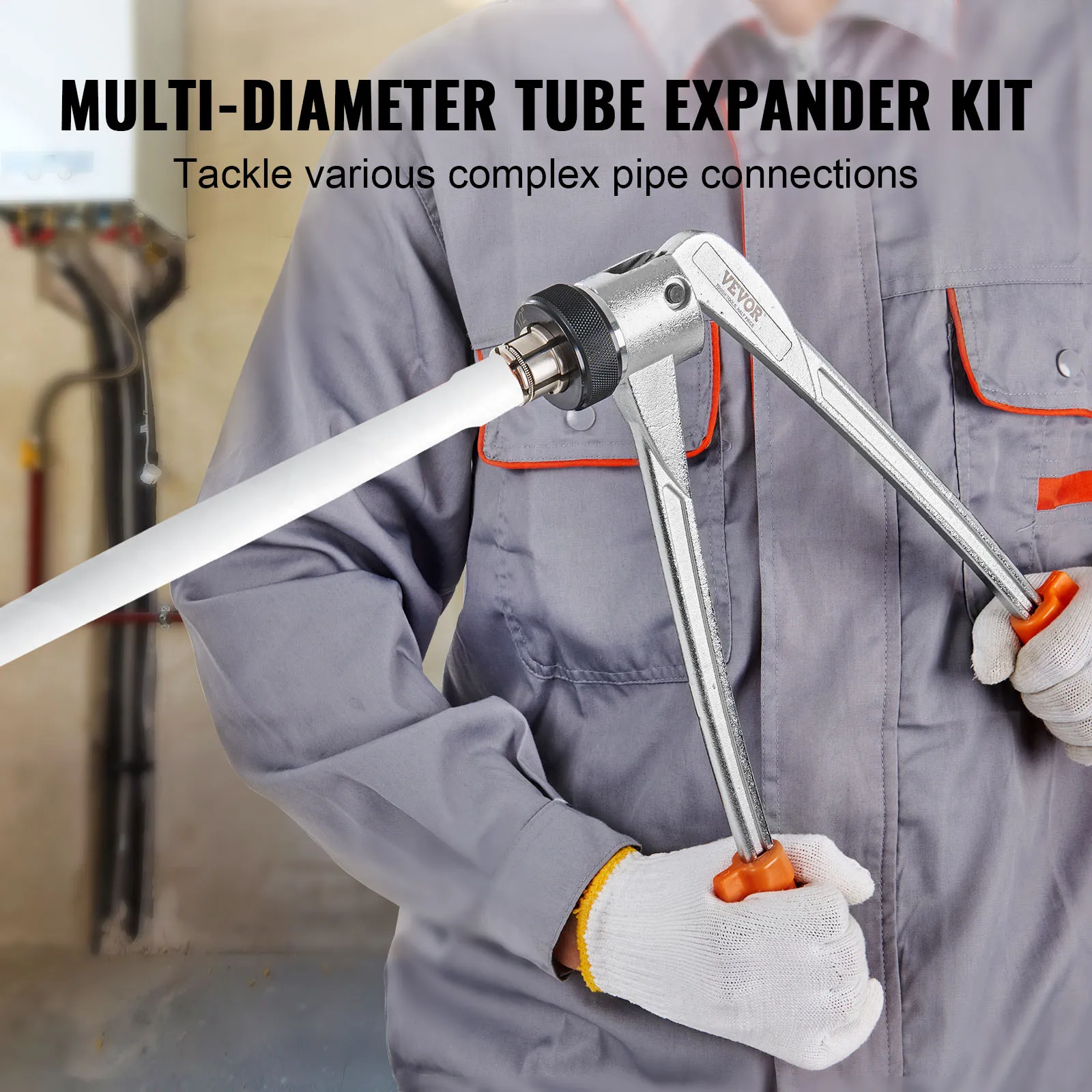 VEVOR Pipe Tube Expander Manual Hydraulic PEX Tubing Expanding with 3 Expansion Heads Pipe Cutter Tool for Copper Pipe Repairing 2