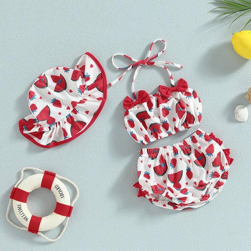 

Baby Girl Swimsuit Toddler Bathing Suit Two Piece Bikini Sets Swimwear Summer Beach Outfit with Hat