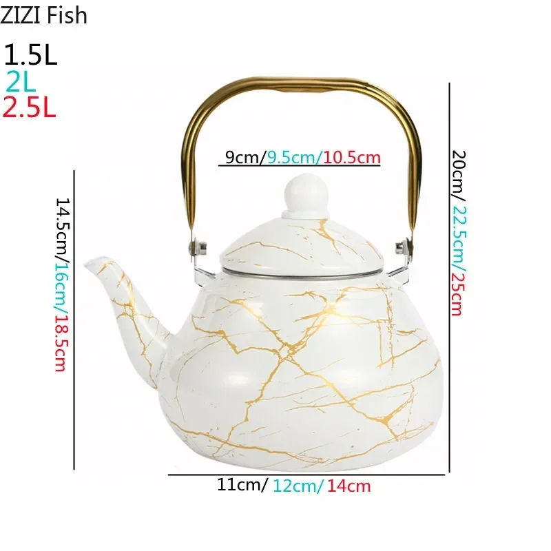 1.5/2/2.5L Imitation Marble Enamel Water Kettles Food Grade Teapot for Tea and Water Compatible with Gas Stove Induction Cooker