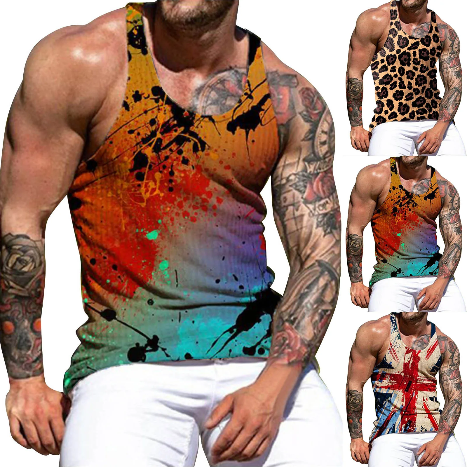 Mens 3D Digital Printing Tank Tops Leopard Tie Dye Summer Fashion And Leisure  O Neck Vest men gym clothing bodybuilding NEW