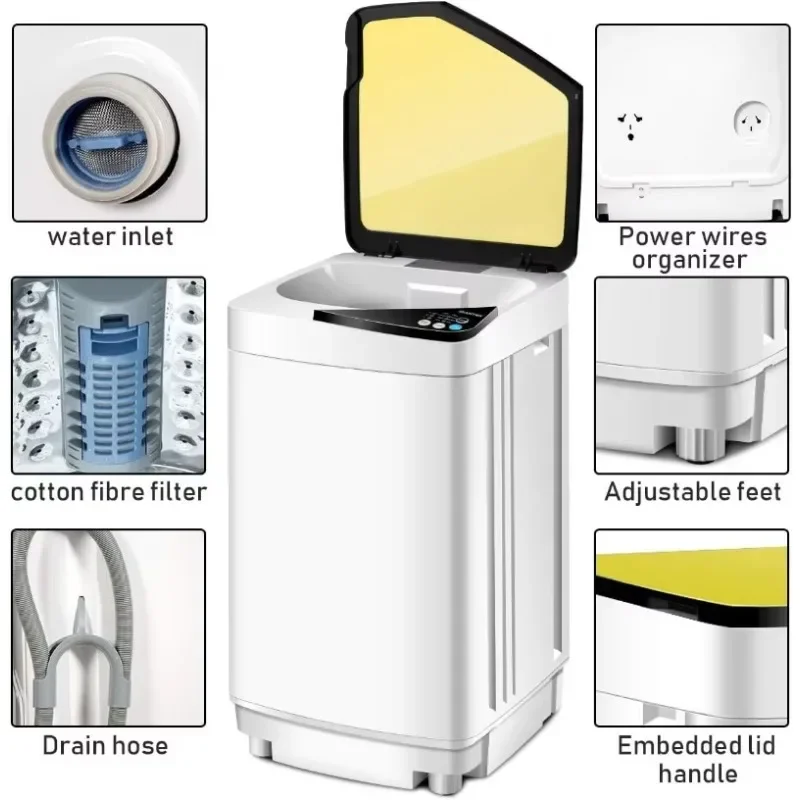 Giantex Full-Automatic Washing Machine Portable Washer and Spin Dryer 7.7lbs Capacity Compact Laundry Washer with Barrel Light 4