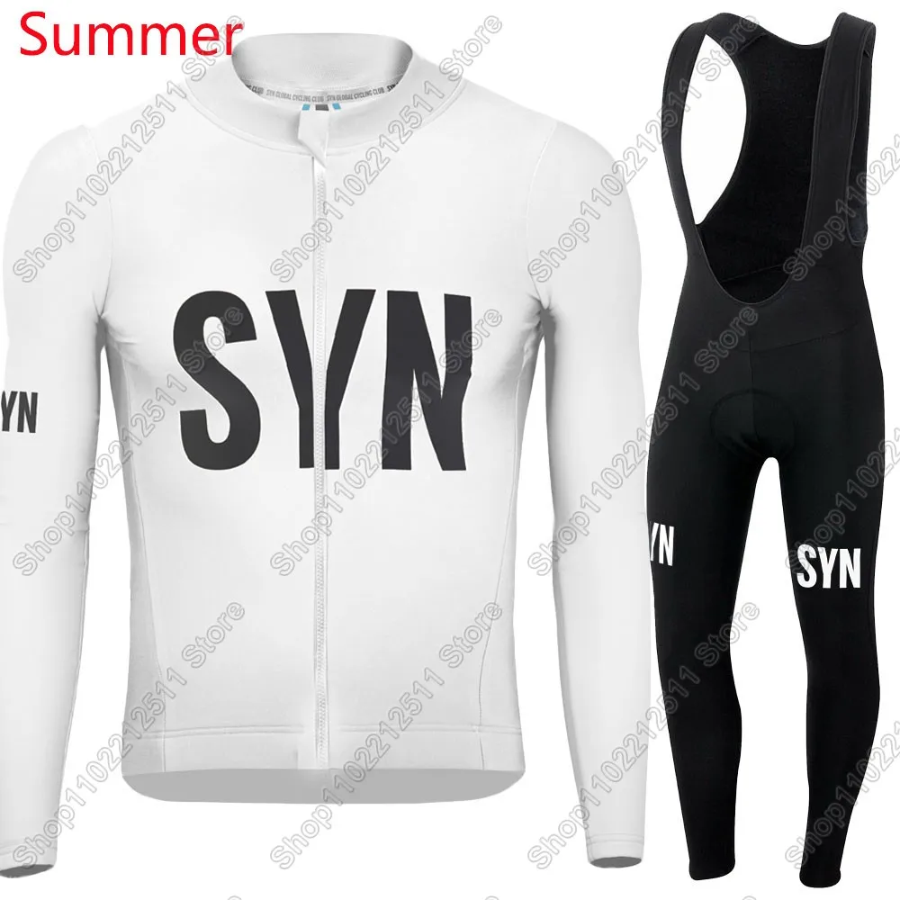 Cycling jersey Cycling suit Cycling jersey set White Black SYN Team Cycling Jersey Set Summer Winter Clothing Suit Mens Long Sleeve MTB Bike Road Pants Bib