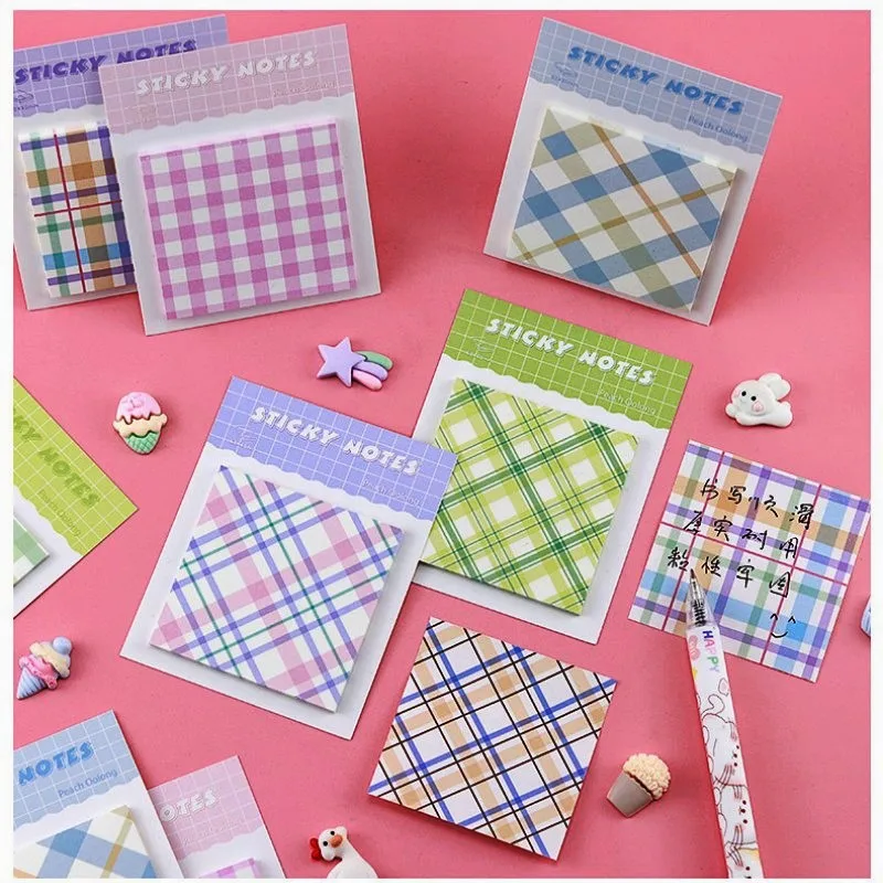 30 Sheets Fresh Plaid Sticky Notes Memo Pad Bookmarks Cute Message N Times Sticky Office