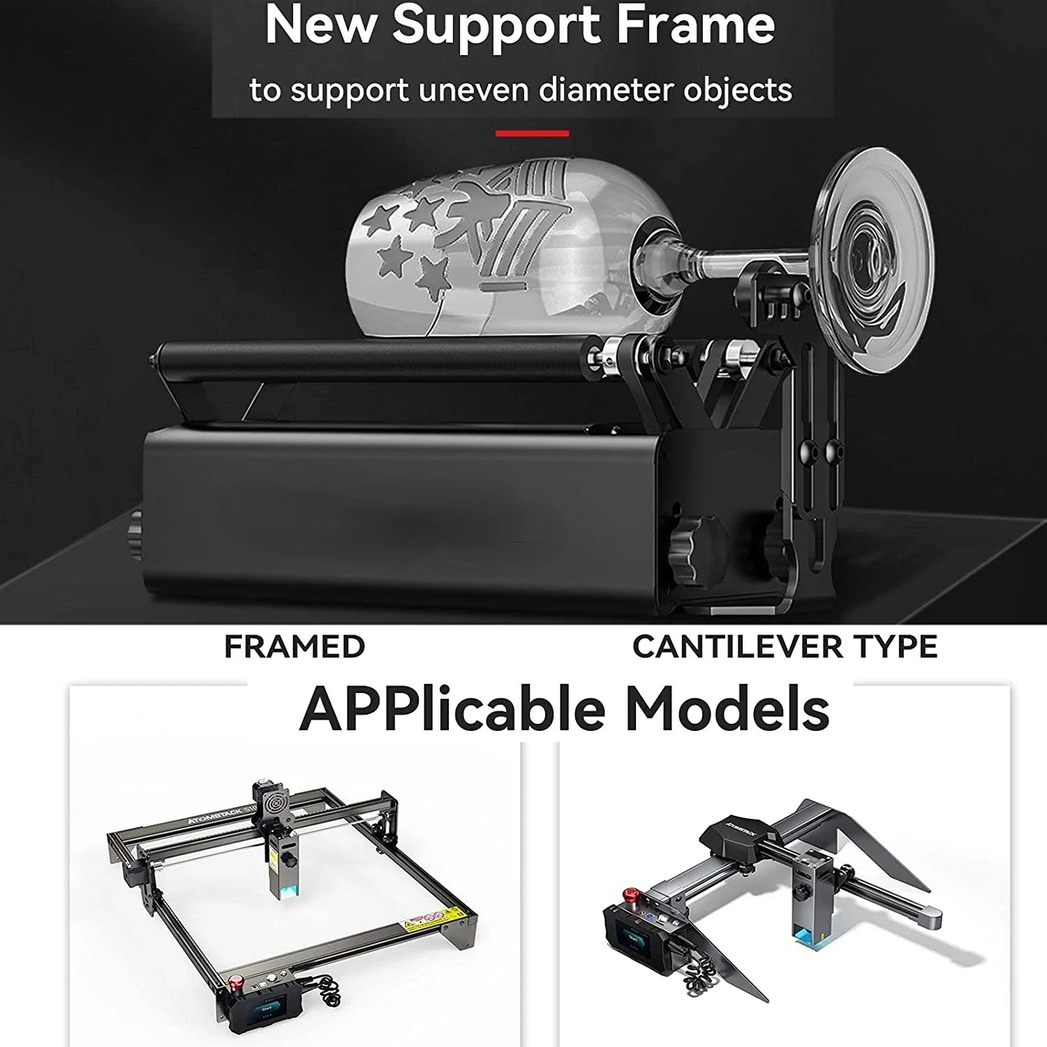Upgraded Atomstack R3 Pro Rotary Roller Laser Engraving Machine Module With Separable Support Frame and Extension Towers