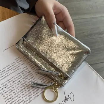 Portamonete in Pelle Portatile con Doppia Cerniera, Graziosa Pochette Multifunzionale, Mini Portafoglio per Uso Quotidiano