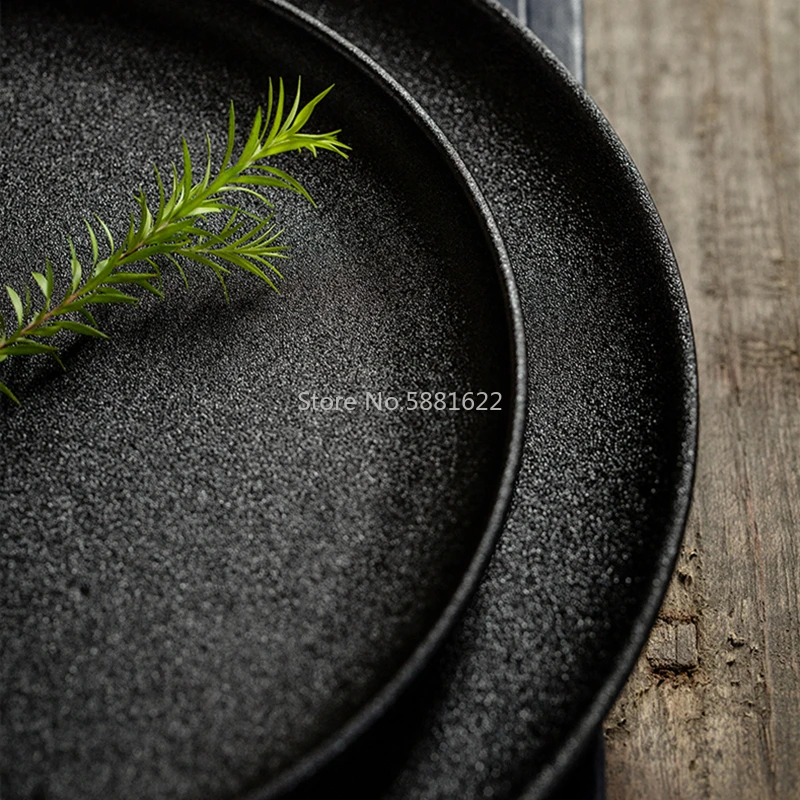 Black Frosted Ceramics Plate Creative Home Round Square Breakfast Plate Restaurant Party Fashion Simple Tableware