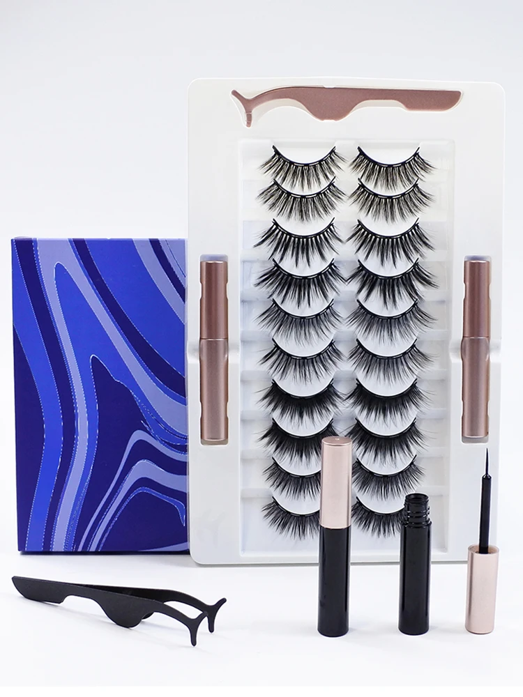 Korean Beauty False Eyelashes Magnetic Glue and Lash Applicator Makeup Magnetic Eyelashes Set 1/10 Pairs